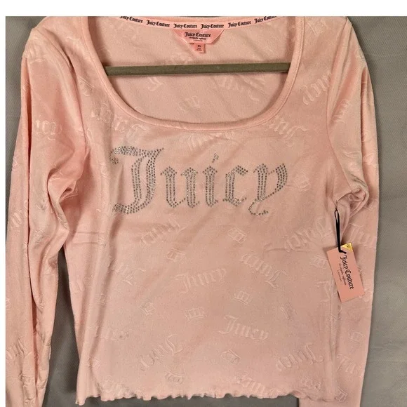 Juicy Couture Pink Velour Rhinestone Pajama Lounge Set Women's XL Y2K Aesthetic